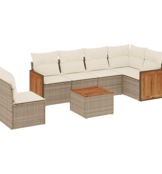 7-tlg. Garten-Sofagarnitur mit Kissen Beige Poly Rattan