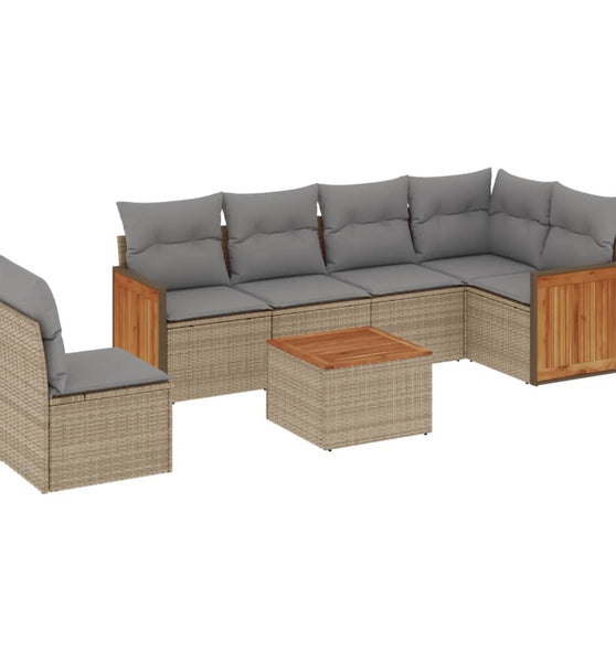 7-tlg. Garten-Sofagarnitur mit Kissen Beige Poly Rattan