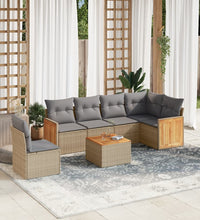 7-tlg. Garten-Sofagarnitur mit Kissen Beige Poly Rattan
