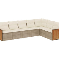7-tlg. Garten-Sofagarnitur mit Kissen Beige Poly Rattan