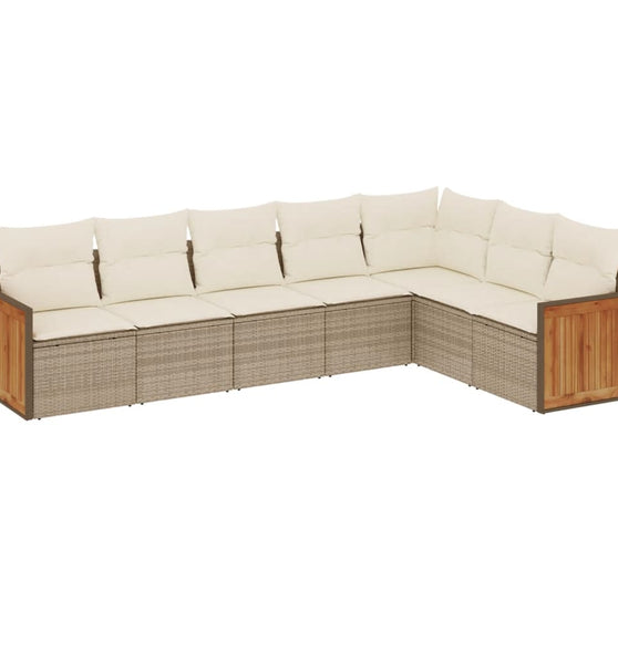 7-tlg. Garten-Sofagarnitur mit Kissen Beige Poly Rattan