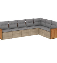 7-tlg. Garten-Sofagarnitur mit Kissen Beige Poly Rattan