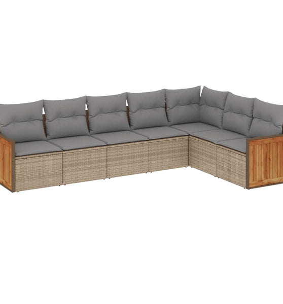 7-tlg. Garten-Sofagarnitur mit Kissen Beige Poly Rattan