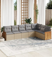 7-tlg. Garten-Sofagarnitur mit Kissen Beige Poly Rattan