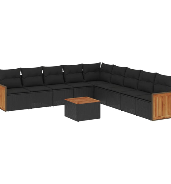 10-tlg. Garten-Sofagarnitur mit Kissen Schwarz Poly Rattan