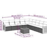 10-tlg. Garten-Sofagarnitur mit Kissen Schwarz Poly Rattan