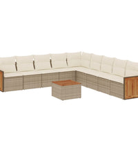 10-tlg. Garten-Sofagarnitur mit Kissen Beige Poly Rattan