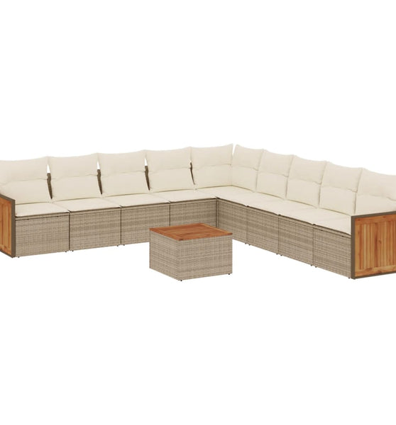 10-tlg. Garten-Sofagarnitur mit Kissen Beige Poly Rattan