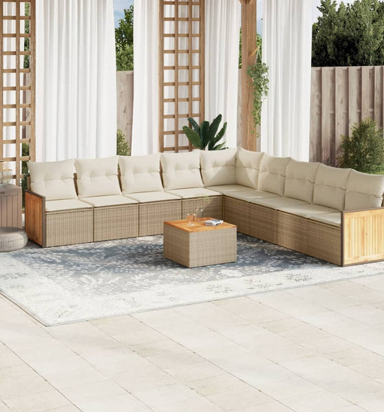 10-tlg. Garten-Sofagarnitur mit Kissen Beige Poly Rattan