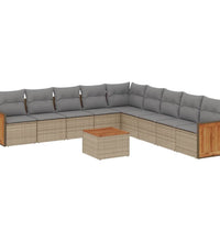 10-tlg. Garten-Sofagarnitur mit Kissen Beige Poly Rattan