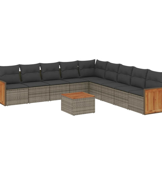 10-tlg. Garten-Sofagarnitur mit Kissen Grau Poly Rattan