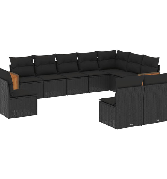 10-tlg. Garten-Sofagarnitur mit Kissen Schwarz Poly Rattan