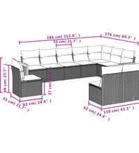 10-tlg. Garten-Sofagarnitur mit Kissen Schwarz Poly Rattan