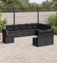 10-tlg. Garten-Sofagarnitur mit Kissen Schwarz Poly Rattan