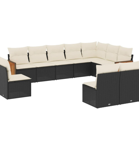 10-tlg. Garten-Sofagarnitur mit Kissen Schwarz Poly Rattan