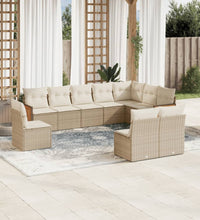 10-tlg. Garten-Sofagarnitur mit Kissen Beige Poly Rattan