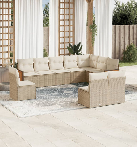 10-tlg. Garten-Sofagarnitur mit Kissen Beige Poly Rattan