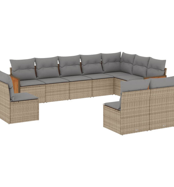 10-tlg. Garten-Sofagarnitur mit Kissen Beige Poly Rattan