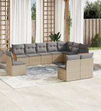 10-tlg. Garten-Sofagarnitur mit Kissen Beige Poly Rattan