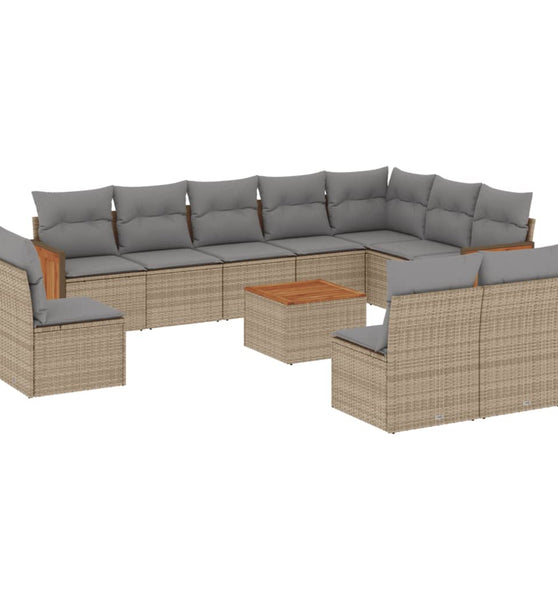 11-tlg. Garten-Sofagarnitur mit Kissen Beige Poly Rattan