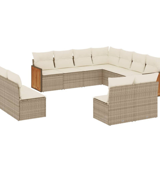 11-tlg. Garten-Sofagarnitur mit Kissen Beige Poly Rattan