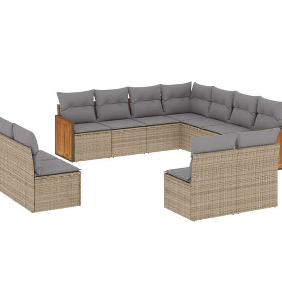 11-tlg. Garten-Sofagarnitur mit Kissen Beige Poly Rattan