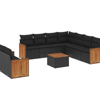 10-tlg. Garten-Sofagarnitur mit Kissen Schwarz Poly Rattan