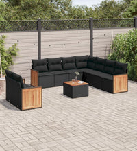 10-tlg. Garten-Sofagarnitur mit Kissen Schwarz Poly Rattan
