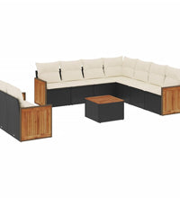 10-tlg. Garten-Sofagarnitur mit Kissen Schwarz Poly Rattan