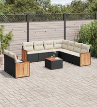 10-tlg. Garten-Sofagarnitur mit Kissen Schwarz Poly Rattan