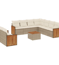 10-tlg. Garten-Sofagarnitur mit Kissen Beige Poly Rattan