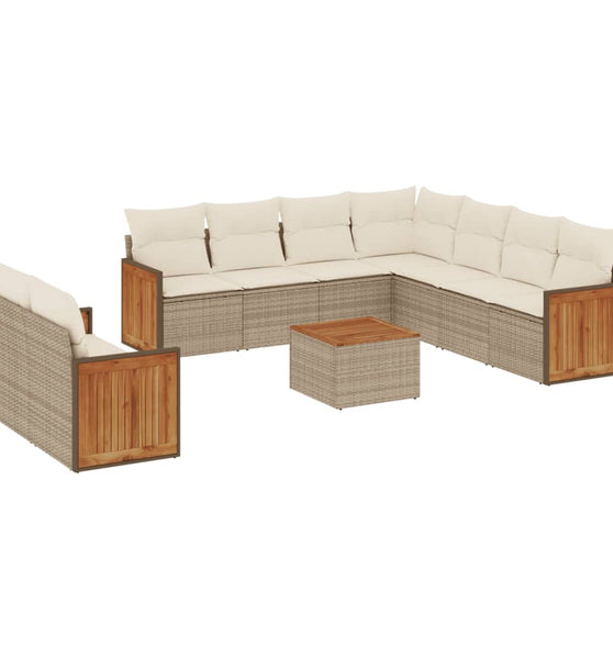 10-tlg. Garten-Sofagarnitur mit Kissen Beige Poly Rattan