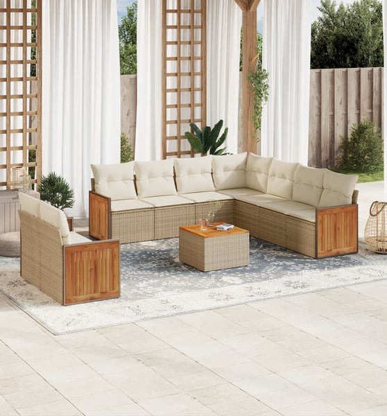10-tlg. Garten-Sofagarnitur mit Kissen Beige Poly Rattan