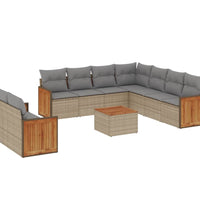 10-tlg. Garten-Sofagarnitur mit Kissen Beige Poly Rattan