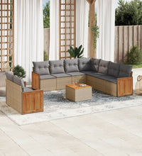 10-tlg. Garten-Sofagarnitur mit Kissen Beige Poly Rattan