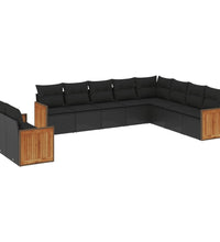 10-tlg. Garten-Sofagarnitur mit Kissen Schwarz Poly Rattan