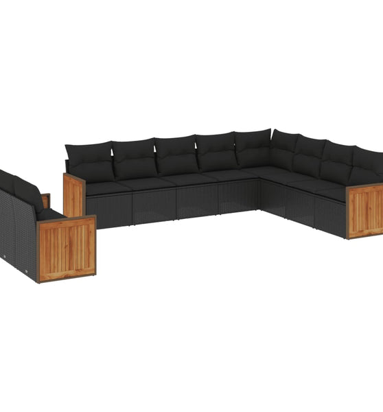 10-tlg. Garten-Sofagarnitur mit Kissen Schwarz Poly Rattan
