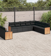 10-tlg. Garten-Sofagarnitur mit Kissen Schwarz Poly Rattan