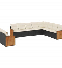 10-tlg. Garten-Sofagarnitur mit Kissen Schwarz Poly Rattan