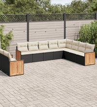 10-tlg. Garten-Sofagarnitur mit Kissen Schwarz Poly Rattan