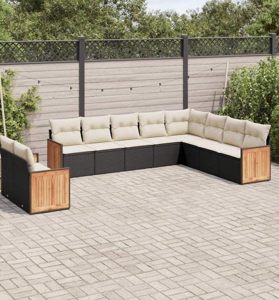 10-tlg. Garten-Sofagarnitur mit Kissen Schwarz Poly Rattan