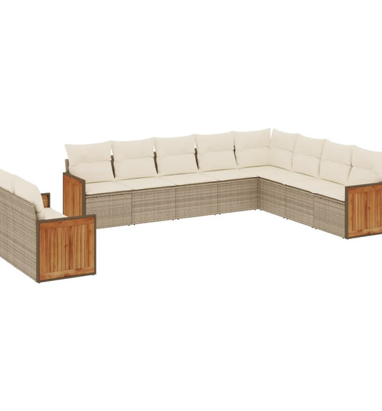10-tlg. Garten-Sofagarnitur mit Kissen Beige Poly Rattan