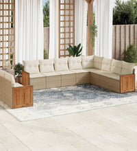 10-tlg. Garten-Sofagarnitur mit Kissen Beige Poly Rattan