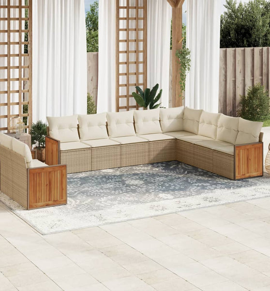 10-tlg. Garten-Sofagarnitur mit Kissen Beige Poly Rattan