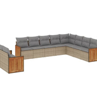 10-tlg. Garten-Sofagarnitur mit Kissen Beige Poly Rattan