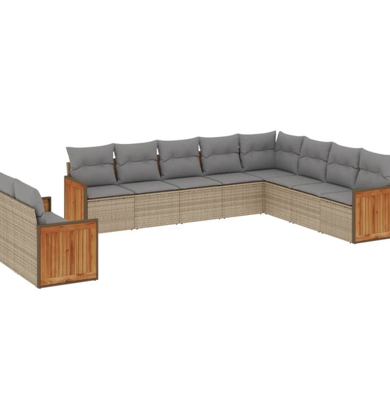 10-tlg. Garten-Sofagarnitur mit Kissen Beige Poly Rattan