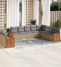 10-tlg. Garten-Sofagarnitur mit Kissen Beige Poly Rattan