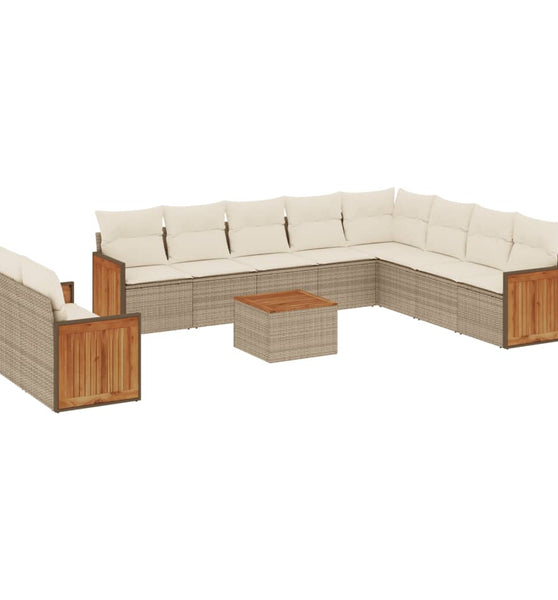 11-tlg. Garten-Sofagarnitur mit Kissen Beige Poly Rattan