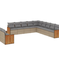 11-tlg. Garten-Sofagarnitur mit Kissen Beige Poly Rattan