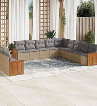 11-tlg. Garten-Sofagarnitur mit Kissen Beige Poly Rattan
